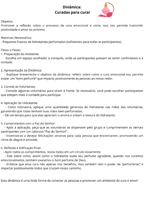 Dinâmica Curadas para Curar — passo a passo completo